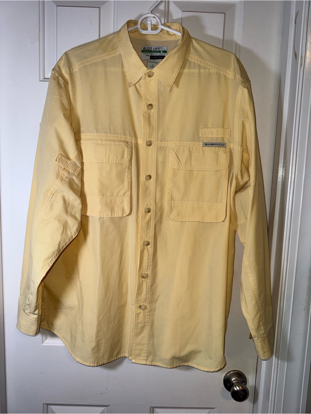 EXOFFICIO Buzz Off Repellent Shirt Button Down Long Sleeve Light Yellow Size L